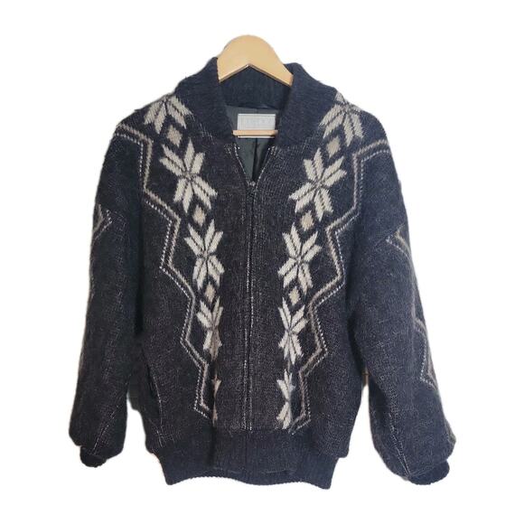 Vtg Iceland Wool Gray Zip Jacket Snowflake Alafoss Icewool Lined Sm Unisex - Picture 1 of 10